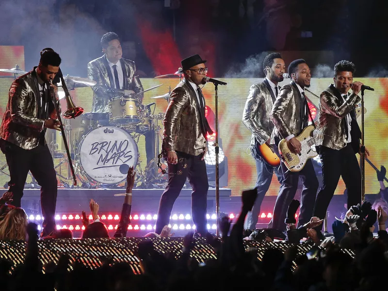 Bruno Mars during Super Bowl XLVIII halftime show