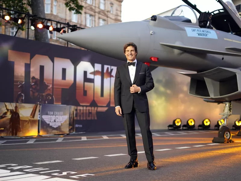 Tom Cruise poses for the media during the 'Top Gun Maverick' UK premiere at a central London cinema,