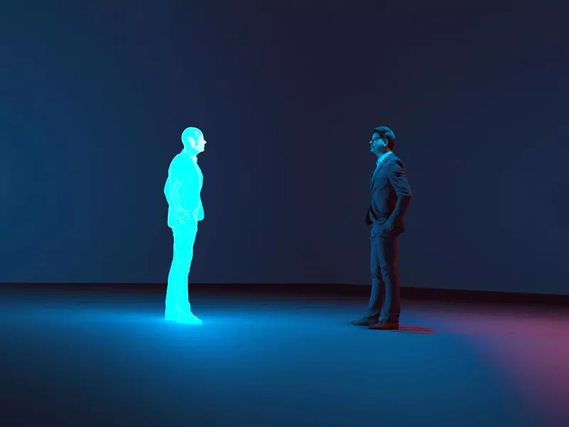 man and hologram