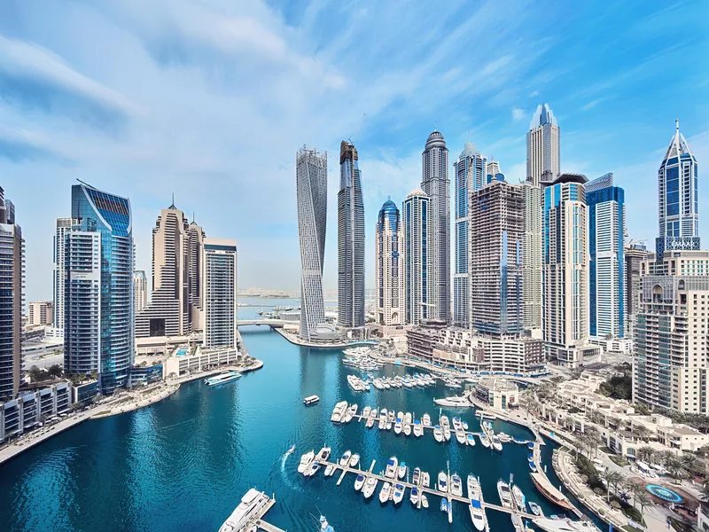 Dubai Marina City skyline in the United Arab Emirates