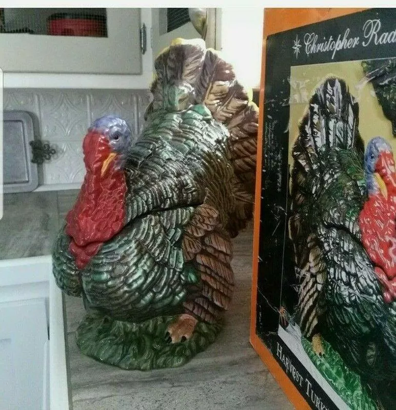 Thanksgiving Christopher Radko Harvest Turkey Centerpiece Cookie Jar