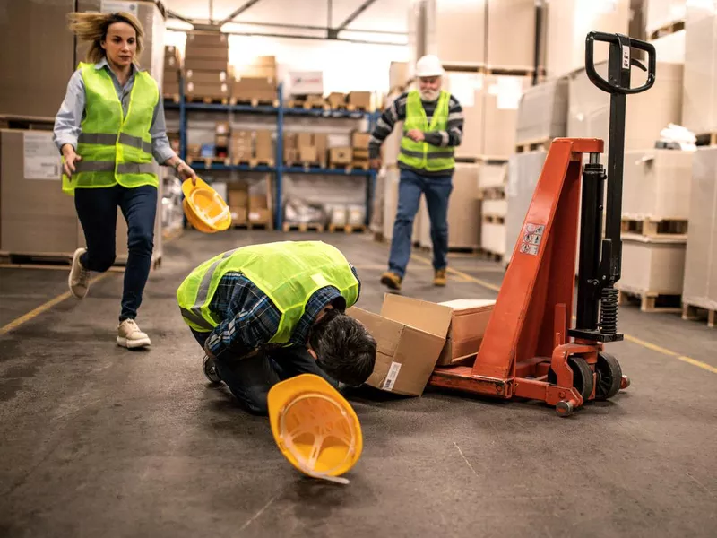 Warehouse worker after an accident in a warehouse