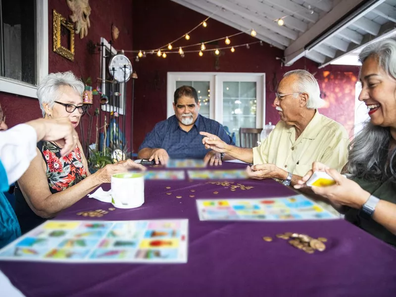 Family playing bingo game