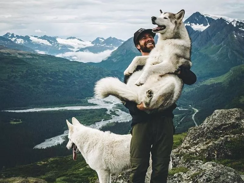 Adventure blogger with Loki the Wolfdog