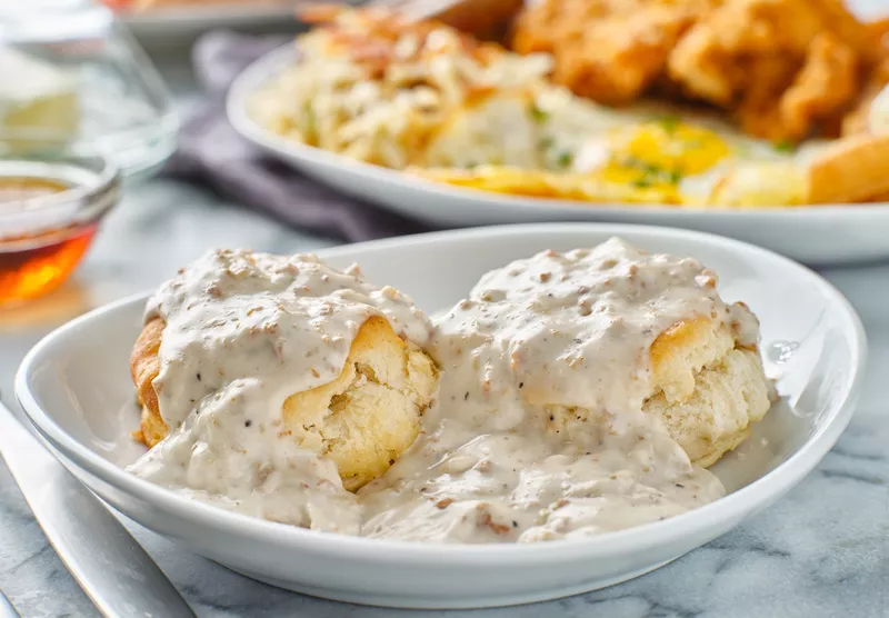 Biscuits and gravy with sausage