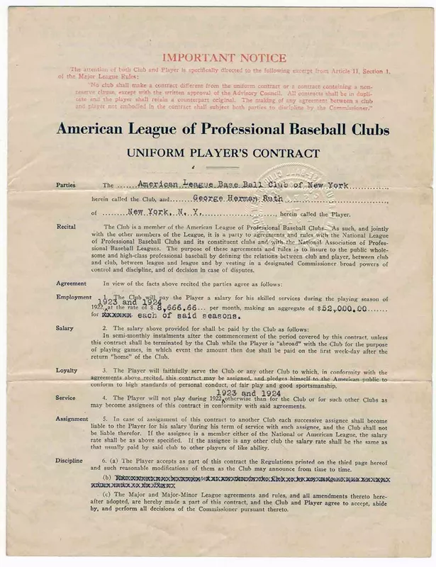 Babe Ruth’s First New York Yankees Contract