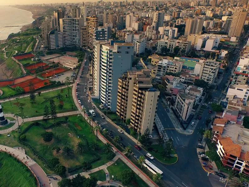 Aerial view of Lima Peru Miraflores cosatline