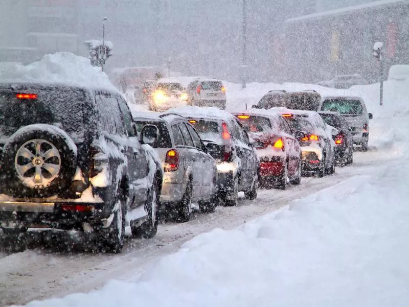 Blizzard on Slovakian road