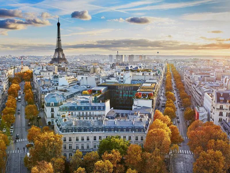 Aerial panoramic cityscape view of Paris, France