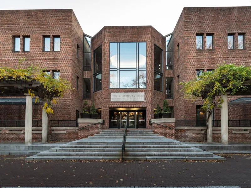 Wharton School building in the Upenn campus on a weekday