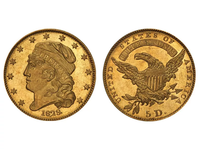 1829 Capped Head Left Half Eagle