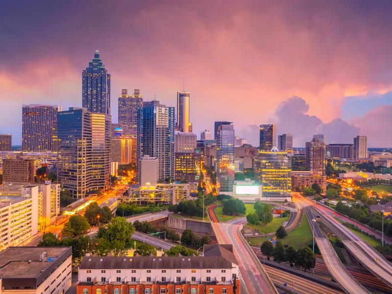 Skyline of Atlanta city at sunset in Georgia, USA