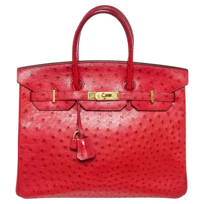 Red Leather Ostrich Birkin