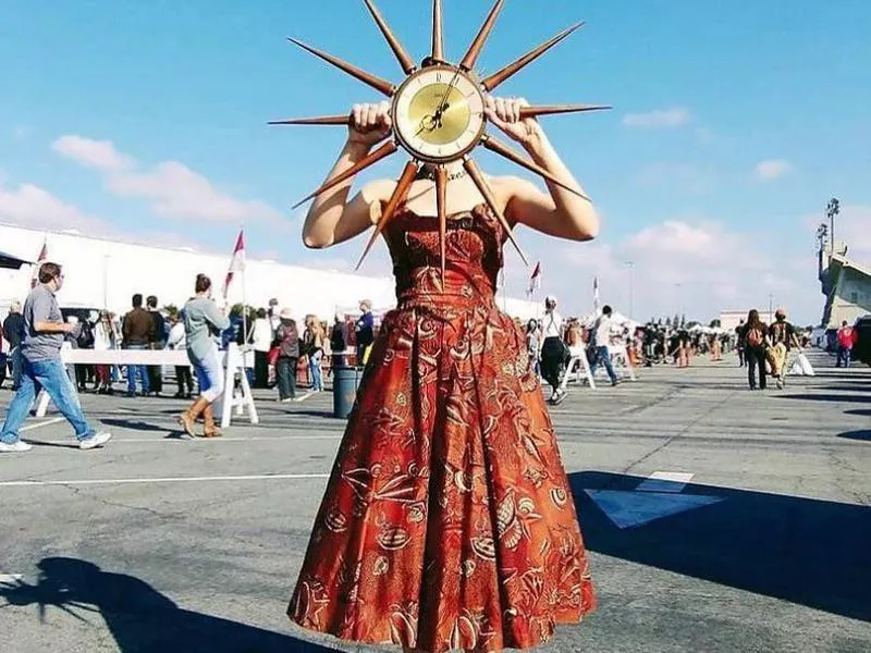 1950s mid-century mod wood starburst clock at Long Beach Flea Market