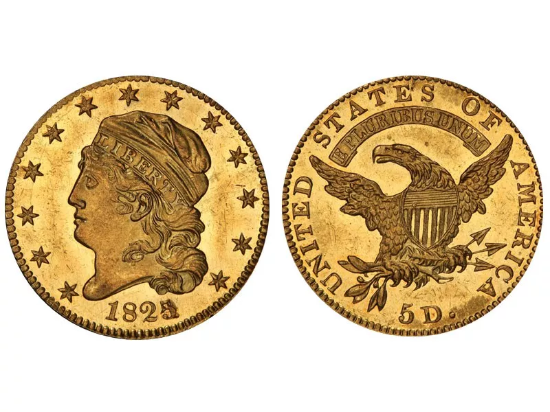 1825/4 Capped Head Left Half Eagle