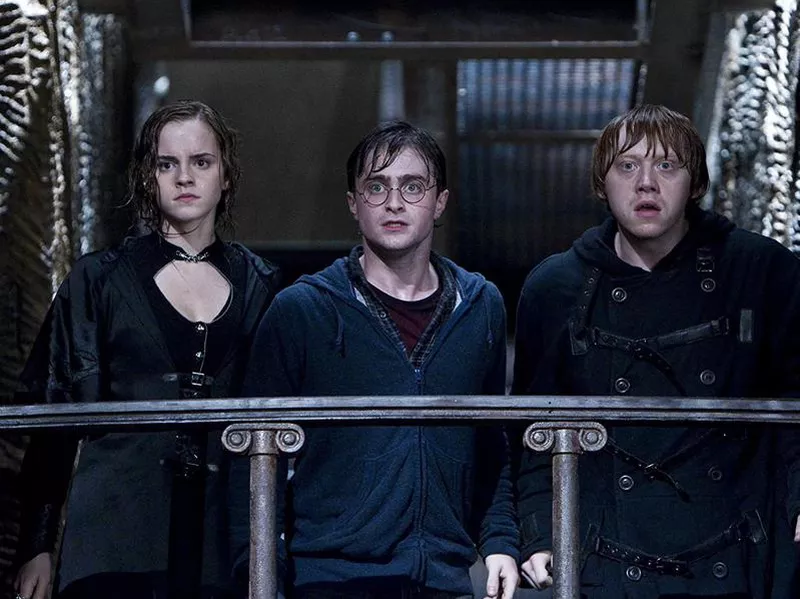 Rupert Grint, Daniel Radcliffe, and Emma Watson in Harry Potter and the Deathly Hallows: Part 2 (2011)