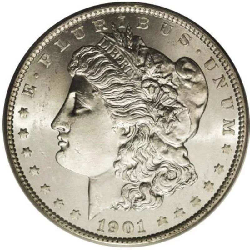 1901 Unmarked Morgan Silver Dollar front