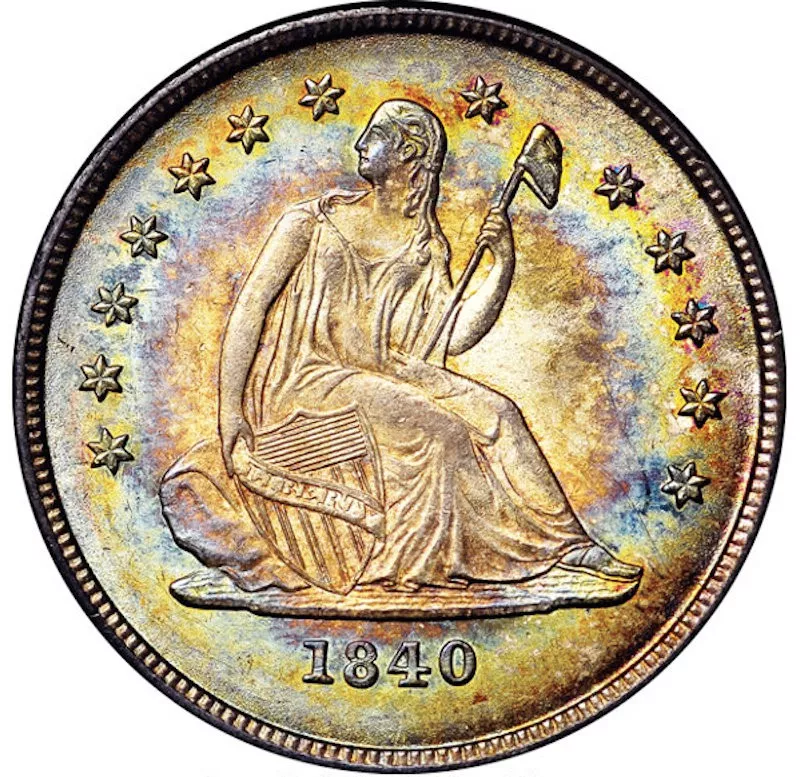 1840-O Seated Liberty No Drapery Quarter