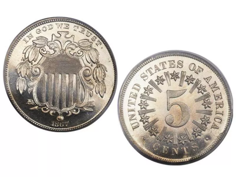 1867 Rays Shield Cameo Nickel