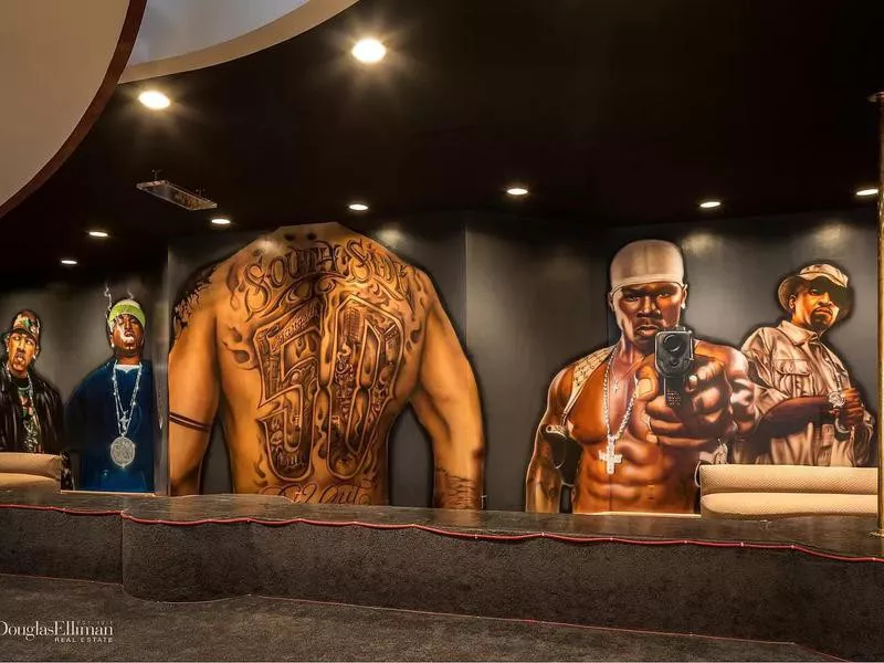 Mural inside 50 Cent's former mansion in Farmington, Connecticut