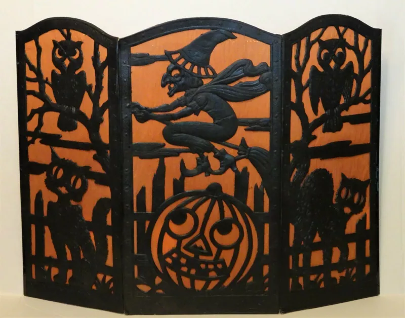 Rare Antique Halloween Embossed Die-Cut Tri-Fold Fireplace Screen