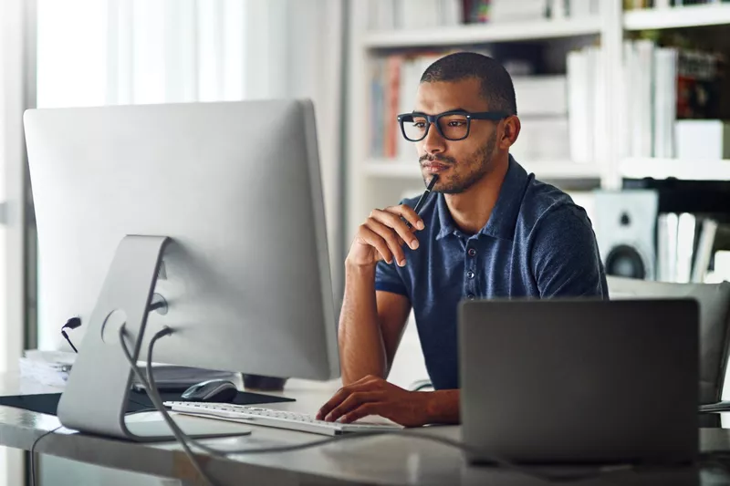 Concentrating at computer