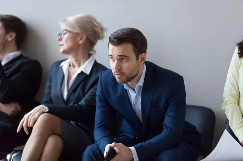 Nervous job applicant waiting for interview