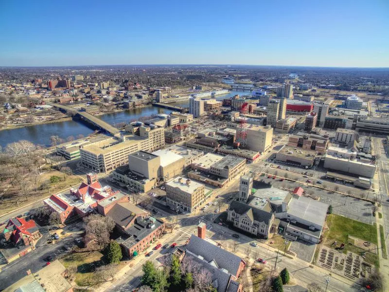 Rockford, Illinois in Early Spring Seen from above by Drone