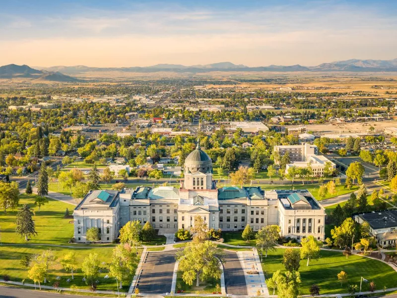 Montana State Capitol, in Helena, on a sunny and hazy afternoon.