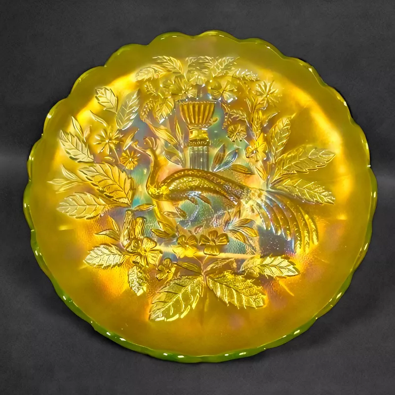 Northwood Peacock Vaseline Bowl