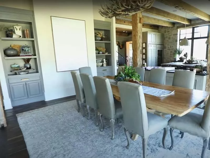 Large dining room with wooden table