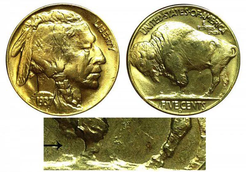 1937 D 3 Legs Buffalo Nickel