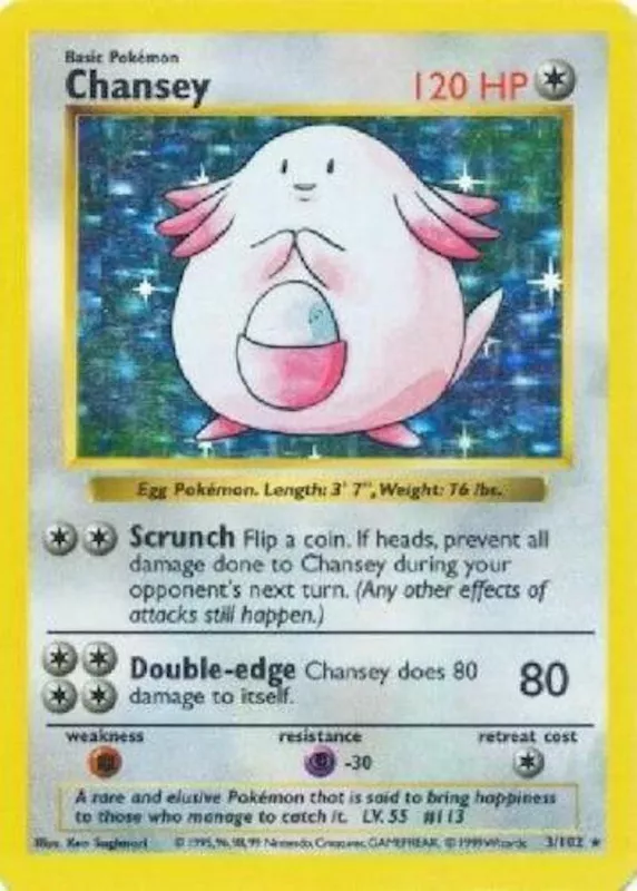 1999 1st Edition Base Set Shadowless Holo Chansey No.3