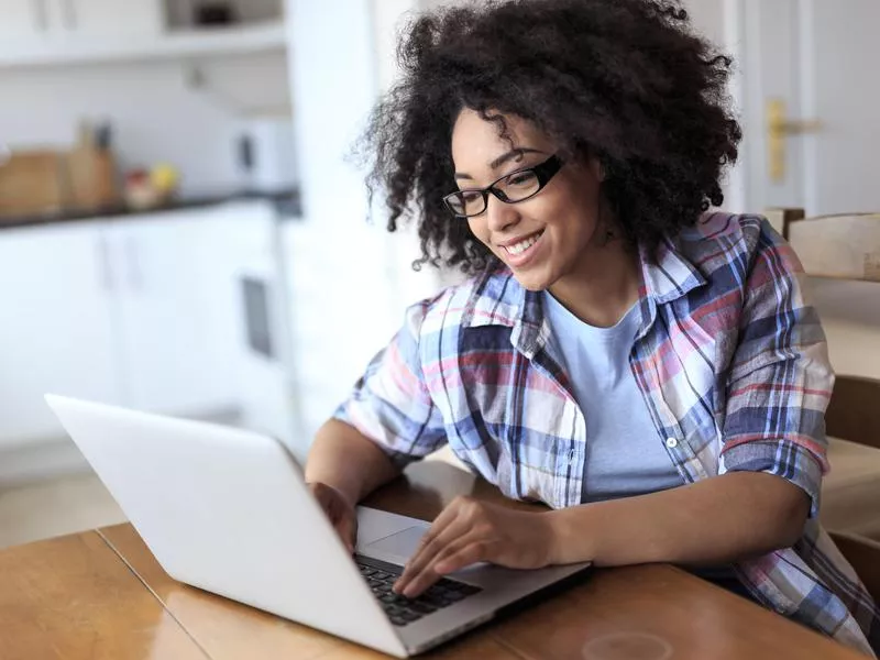 Woman working on a laptop