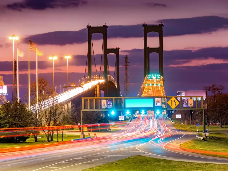 Traffic trails on Delaware Memorial Bridge