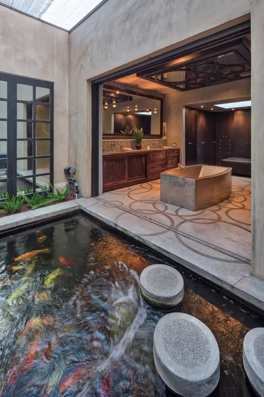 Koi pond and bathroom