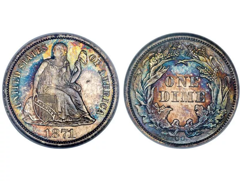 1871 CC Seated Liberty Dime