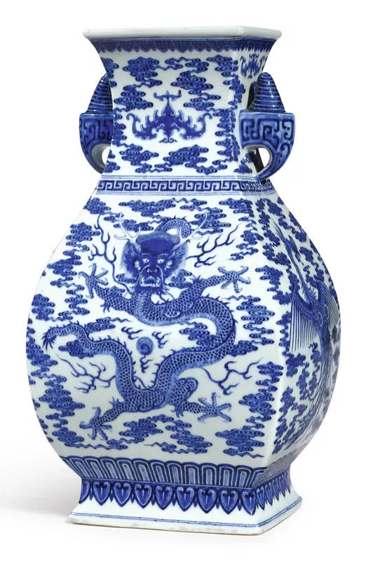 Chinese Blue and White Dragon and Phoenix Vase