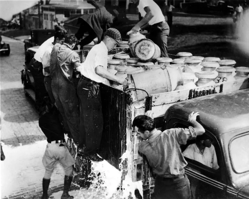 Dairy farmers on strike during the Great Depression