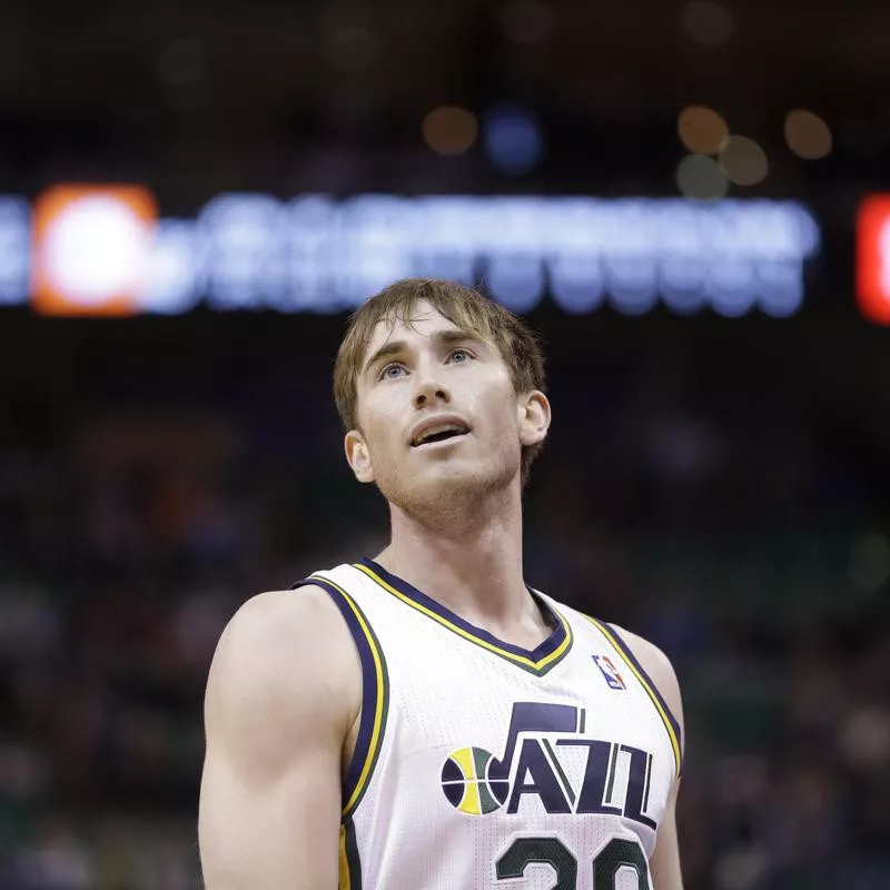 Utah Jazz's Gordon Hayward looks at scoreboard