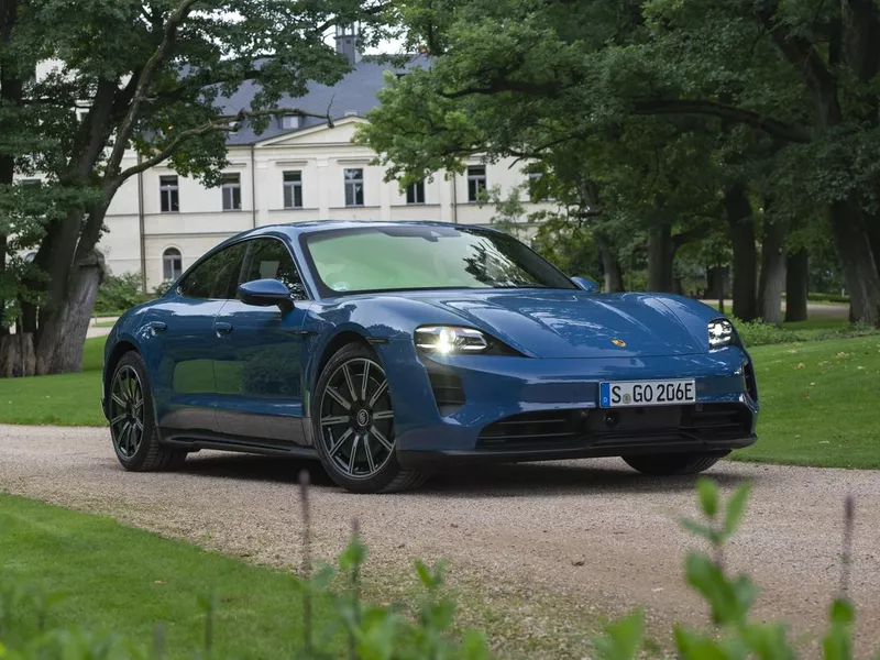 Electric car Porsche Taycan 4S parked on a road