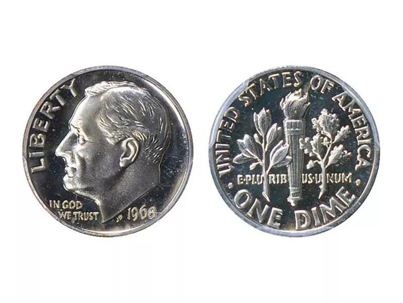 1968 No S Roosevelt Dime Proof