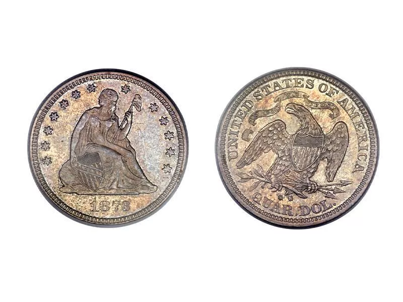 1873-CC No Arrows Liberty Seated Quarter