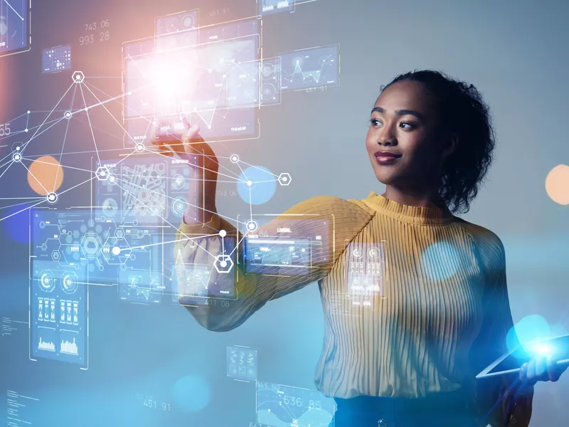 Woman holding tablet and ready for digital transformation