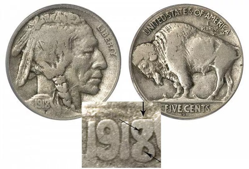 1918 D 8 Over 7 Buffalo Nickel