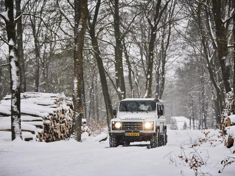 Land Rover Defender in the snow