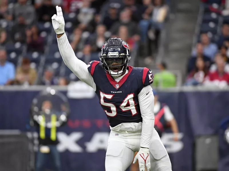 Houston Texans defensive end Jake Martin reacts