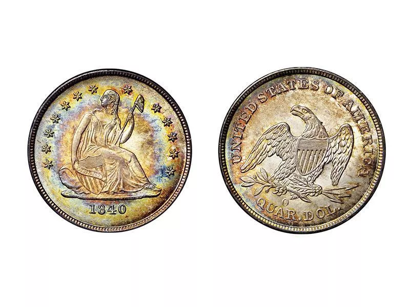 1840-O Seated Liberty No Drapery Quarter