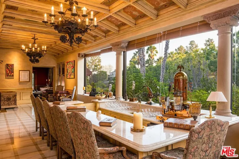 Dining area with chandeliers