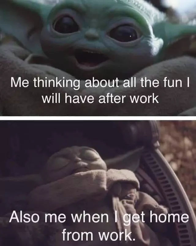 Baby Yoda sleeping after work meme